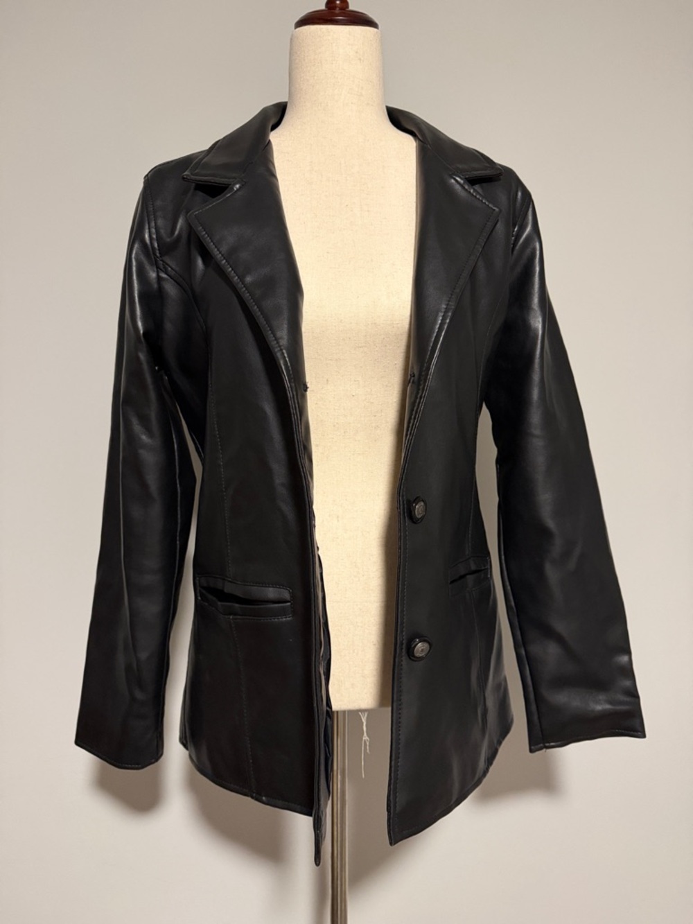 Black Leather Blazer Jacket - Women